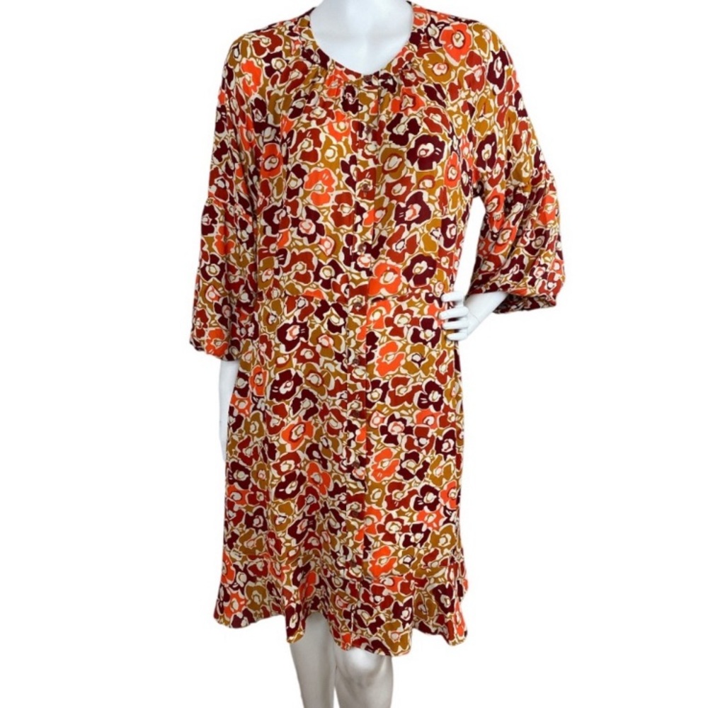 CAbi 4238 Daydream A-Line Dress Orange
Yellow Print Bishop Sleeves Button Large - Picture 8 of 16